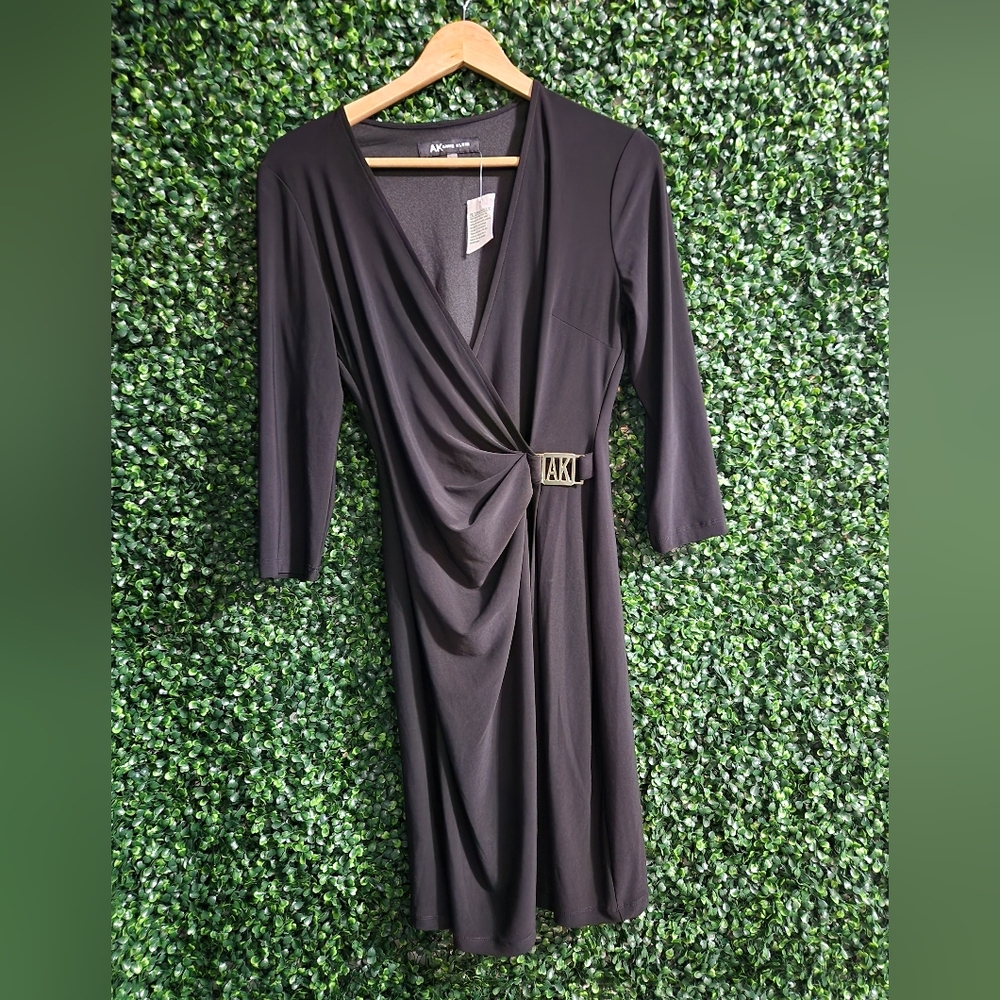 AK Anne Klein Women's Black V Neck Dress Size M